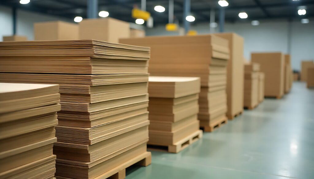 Close-up of stacked paperboard slip sheet layers and thickness.