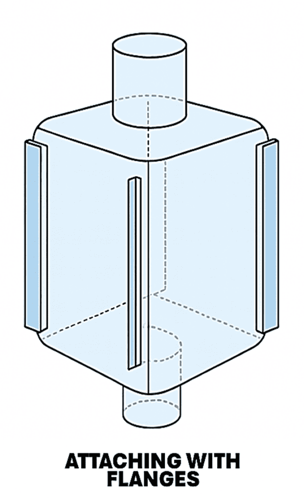 FIBC liner sewn into vertical seams with flanges diagram