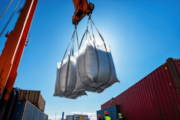 Top lift test being performed on a UN certified bulk bag