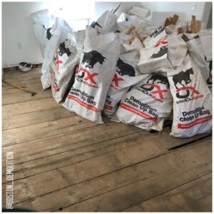 OX InterBULK demolition bulk bags in use on a renovation jobsite