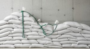 Stacked woven food grade sacks ready for storage