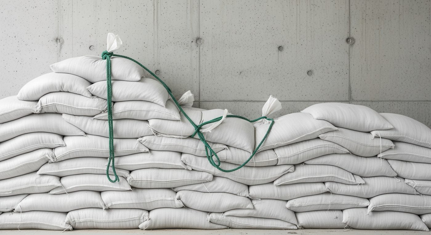 Stacked woven food grade sacks ready for storage