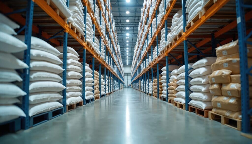 InterBULK warehouse interior with bulk bags stacked on racking